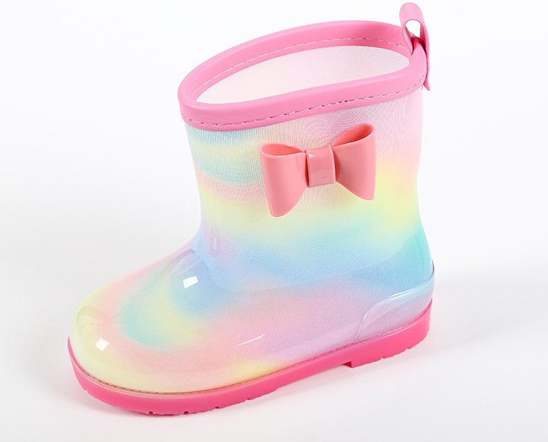 Make Rainy Days Magical with Rainbow Boots featuring Bow Applique for Baby Girls!