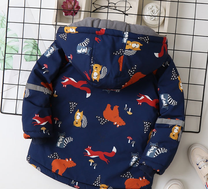 Forest Friends: Fox and Bear Print Hooded Coat Jacket for Kids