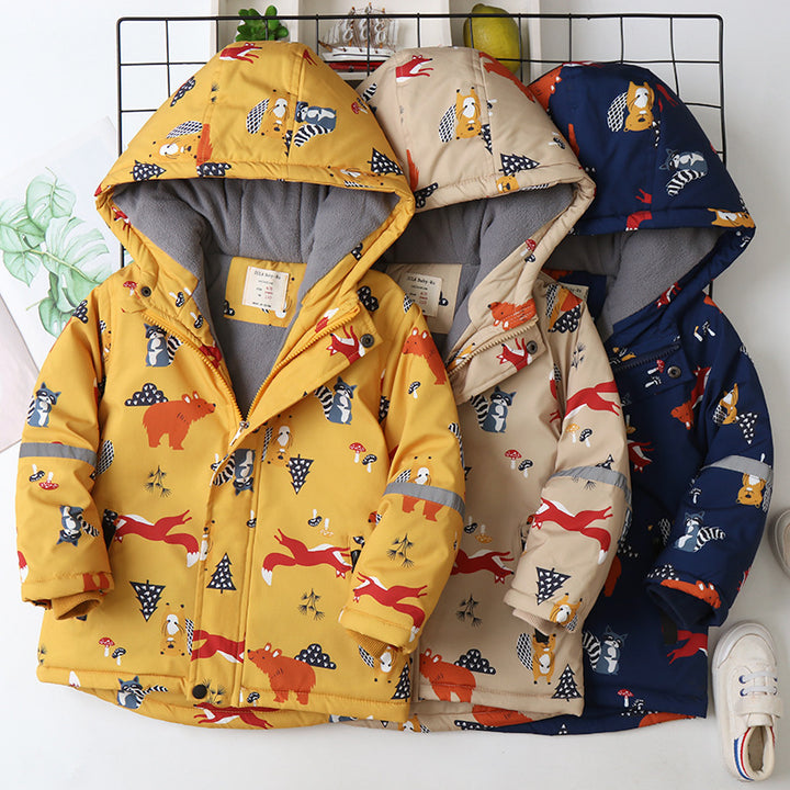 Forest Friends: Fox and Bear Print Hooded Coat Jacket for Kids