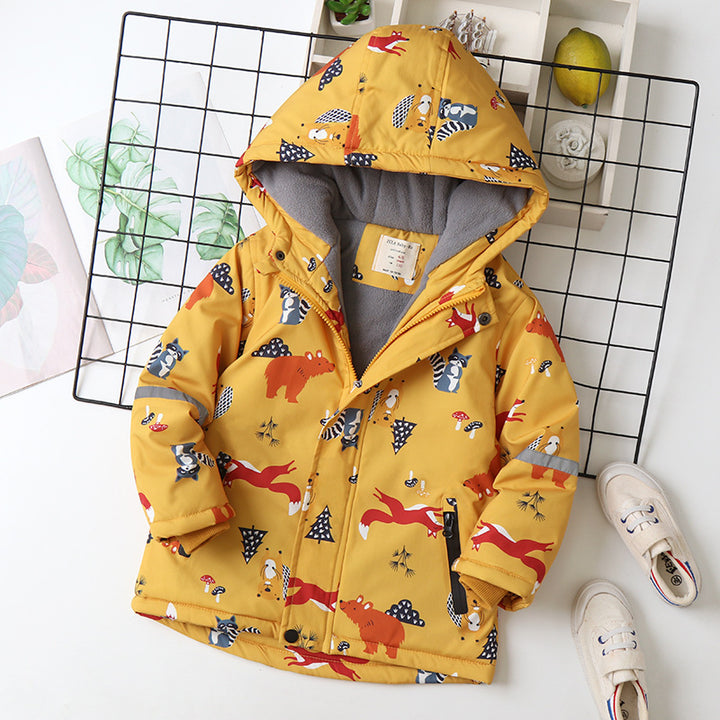 Forest Friends: Fox and Bear Print Hooded Coat Jacket for Kids