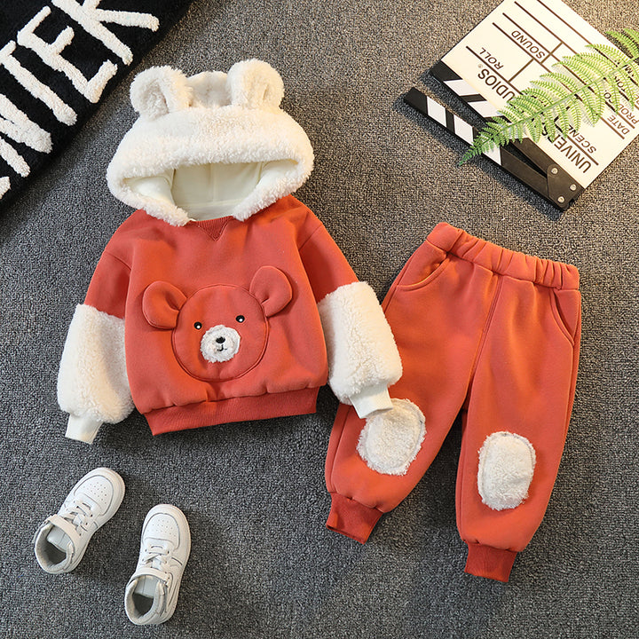 Cuddly Bear Fur Hoodie Sweatshirt and Matching Joggers Set for Kids