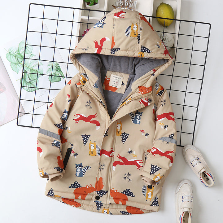 Forest Friends: Fox and Bear Print Hooded Coat Jacket for Kids