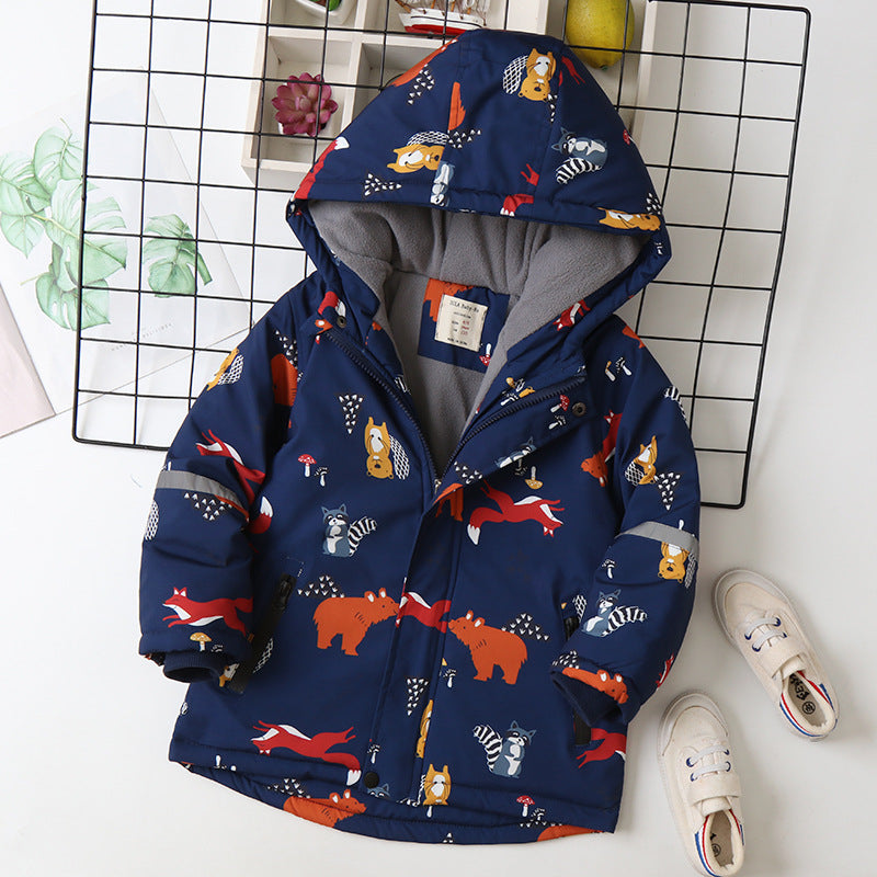 Forest Friends: Fox and Bear Print Hooded Coat Jacket for Kids