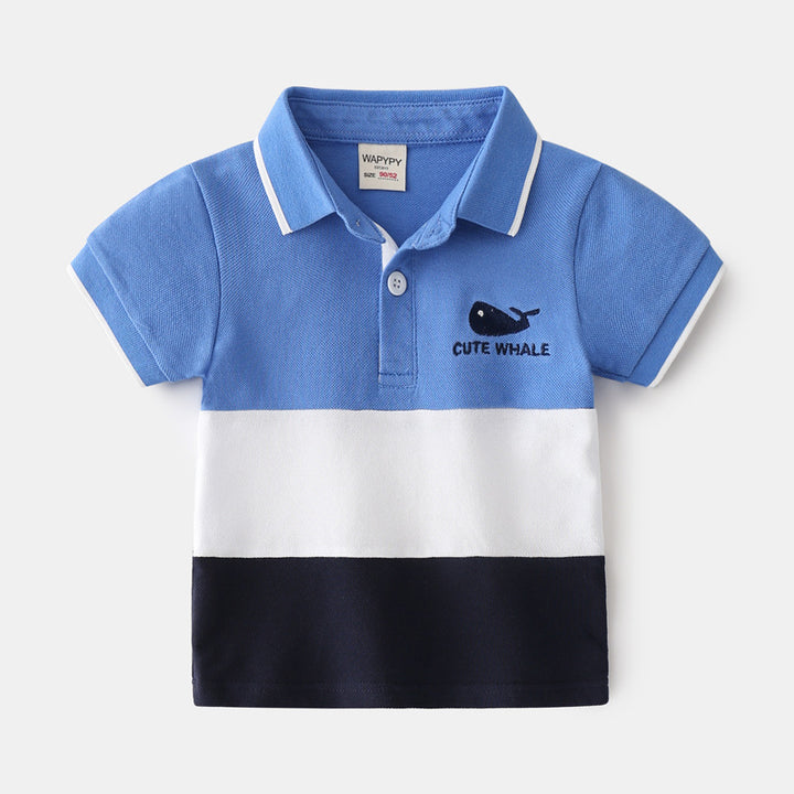 -Celebrate with Style in Our Tri-Color Polo Neck Tee for Kids Featuring a Charming Cute Whale!