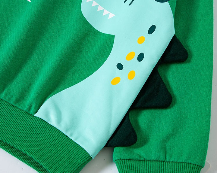 Roar into Style with our Green Dino Print Sweatshirt for Kids!