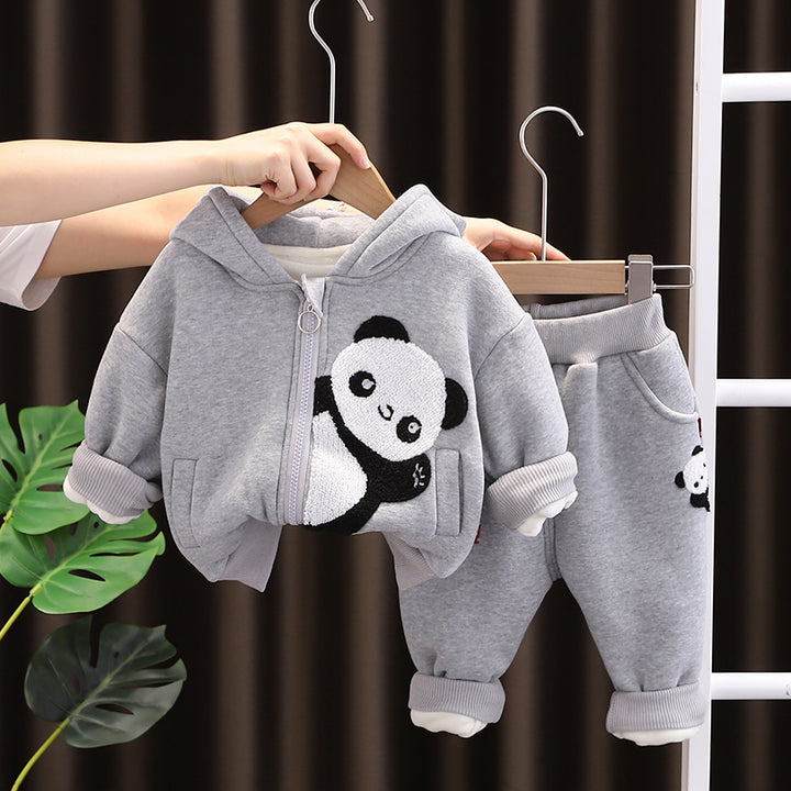 Panda Track Suit Set with Cozy Fleece Lining for Kids