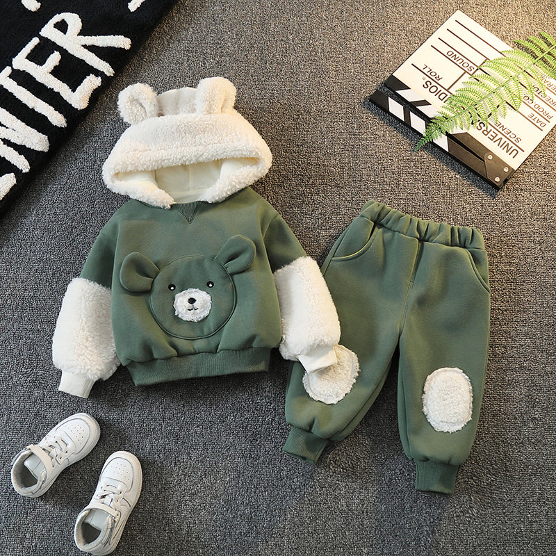 Cuddly Bear Fur Hoodie Sweatshirt and Matching Joggers Set for Kids