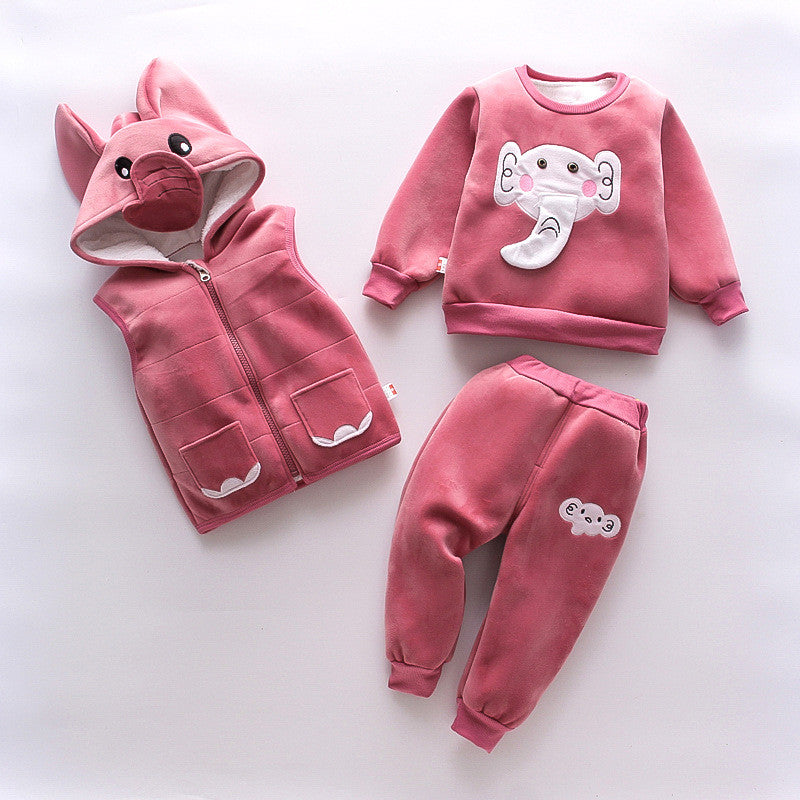 Adorable Elephant Track Set for Kids: Sweatshirt, Pant, and Half Jacket Trio