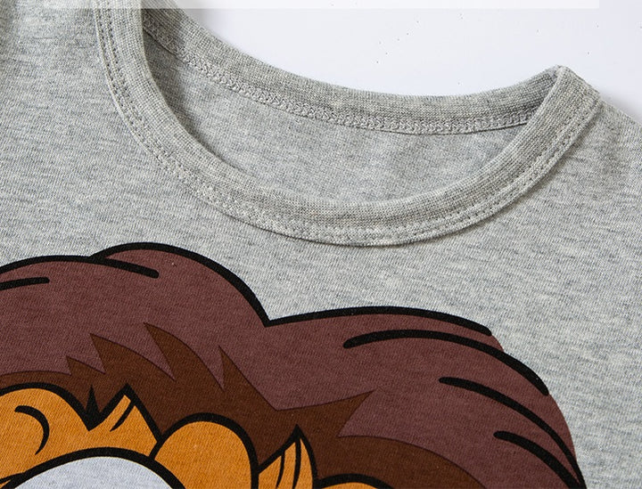 Roar in Style with our Full Sleeves Grey Lion Print T-shirt for Kids!