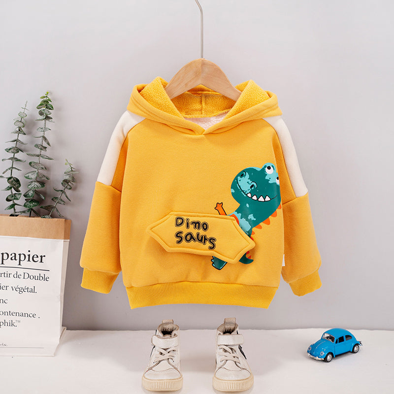 Dino Hoodie Sweatshirt with Plush Fleece Lining for Kids