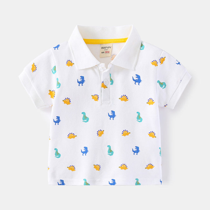 -Roar into Fun with Our Dino Print Polo Neck Tee for Kids!