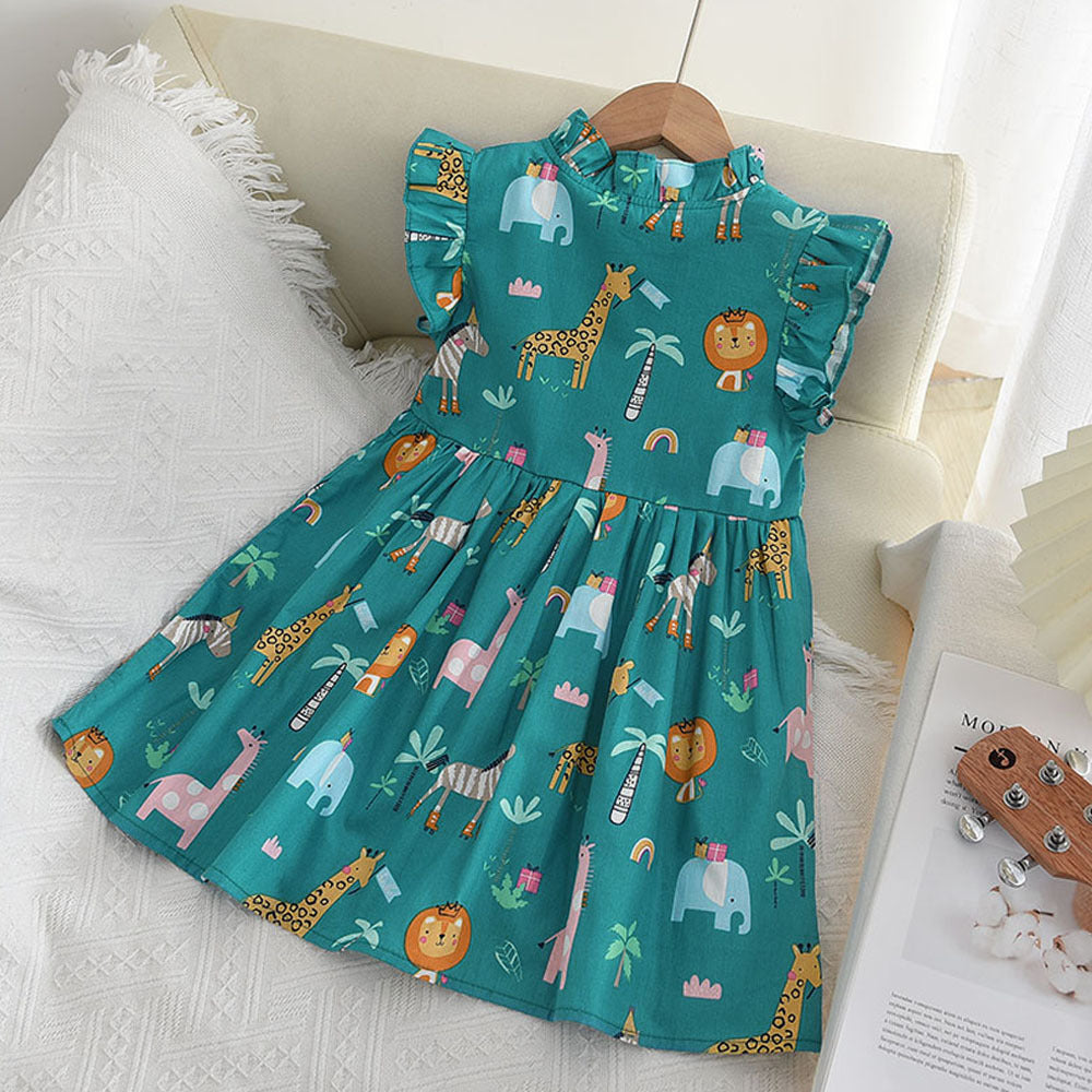 Safari Animal Print Flutter Dress for Girls - Side View