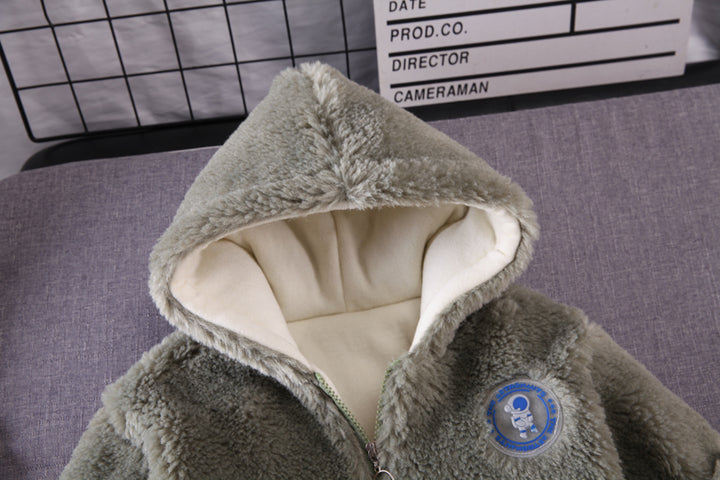 Boys' Fur-Style Zip Jacket with Hoodie and Cozy Fleece Lining