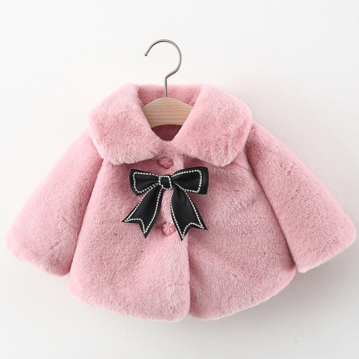 Winter Warm Cape Coat with Faux Fur and Bow knot Decor