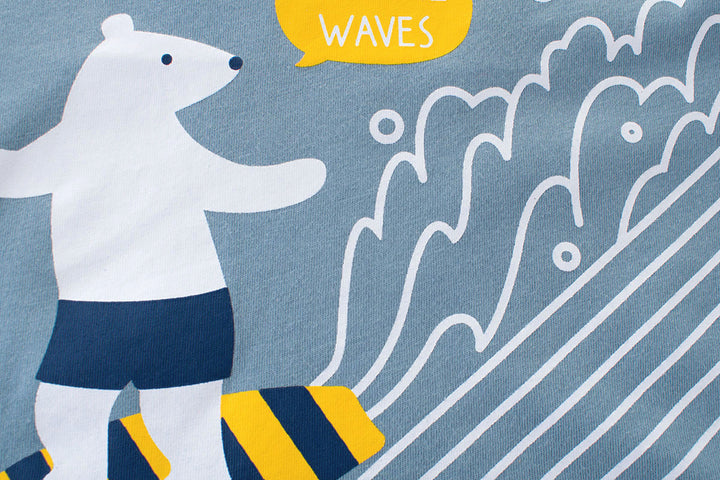 Ride the Waves in Style with Our Polo Bear Surfing Tee for Kids!