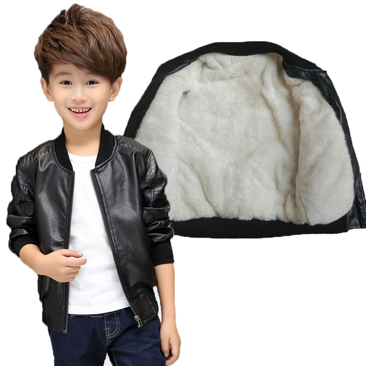 Stylish Leather Jacket with Plush Fur Lining for Boys: Winter Elegance and Warmth