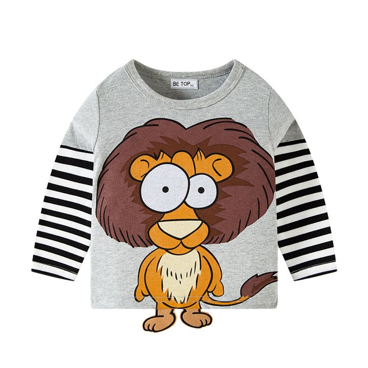 Roar in Style with our Full Sleeves Grey Lion Print T-shirt for Kids!