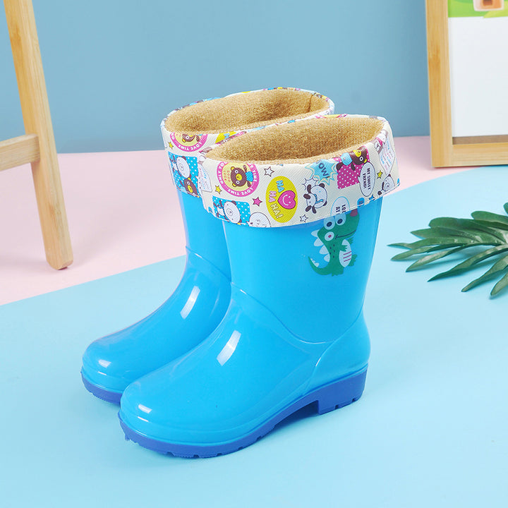 Introducing Dino Print Rain Boots with Detachable Fleece Liner for Kids!