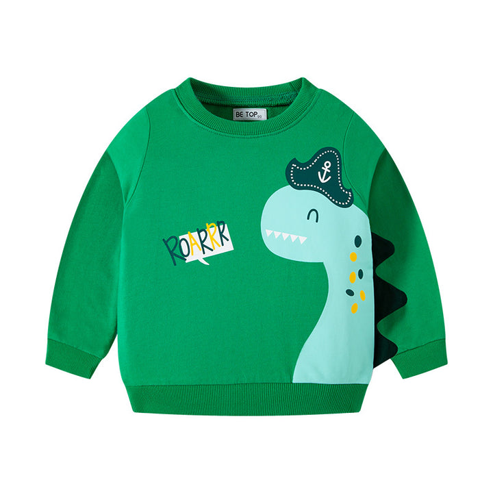 Roar into Style with our Green Dino Print Sweatshirt for Kids!