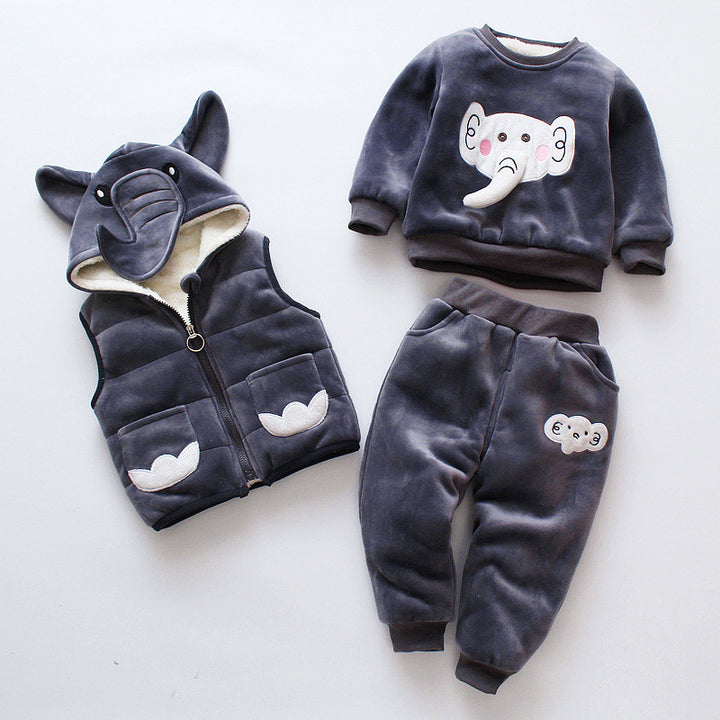 Adorable Elephant Track Set for Kids: Sweatshirt, Pant, and Half Jacket Trio