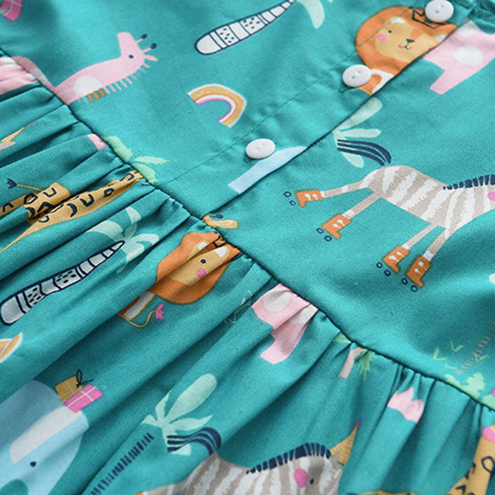 Safari Animal Print Flutter Dress - Fabric Detail