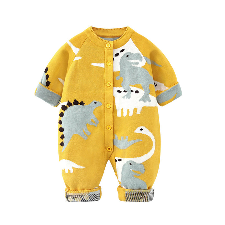 Snuggle Up in Style: Sweater-Style Romper with Button Closure for Babies