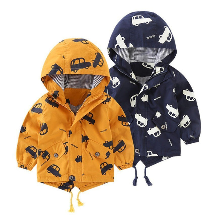 Zoom into Winter with Our Car Print Jacket for Boys with Hoodie