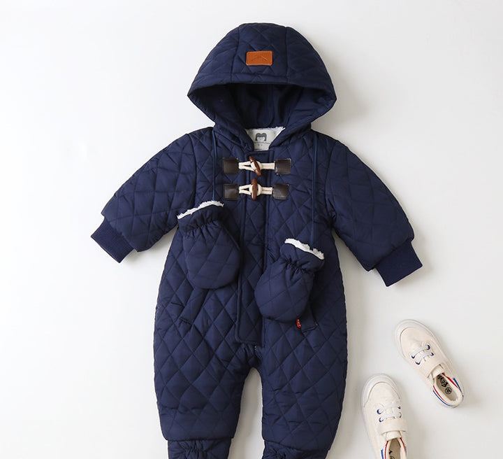 Cozy Elegance for Your Little One: The Stylish Baby Romper Set with Matching Mittens