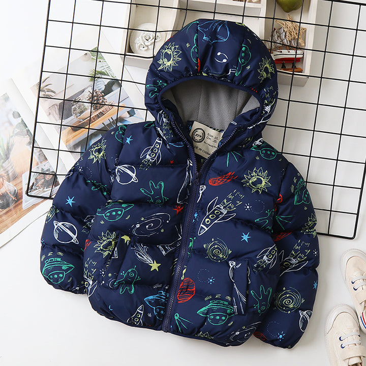 Blast Off in Style: Rocket and Planet Print Jacket for Boys