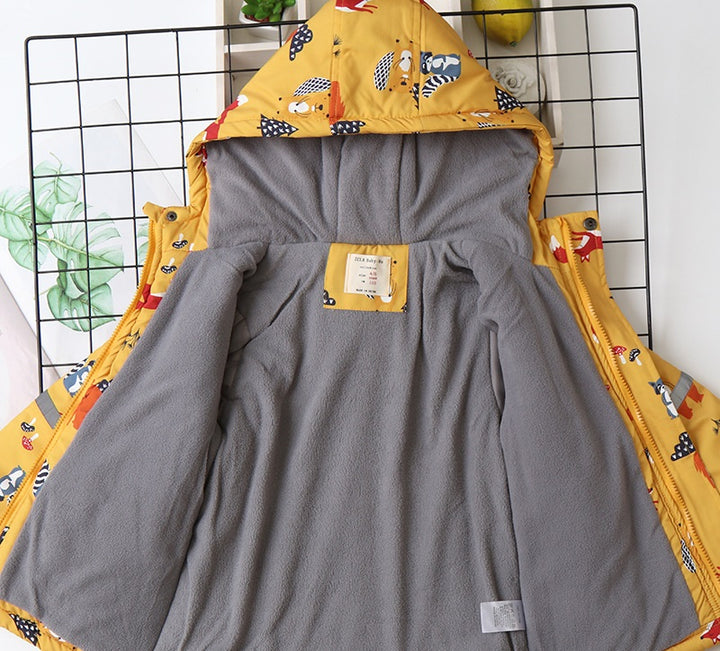 Forest Friends: Fox and Bear Print Hooded Coat Jacket for Kids