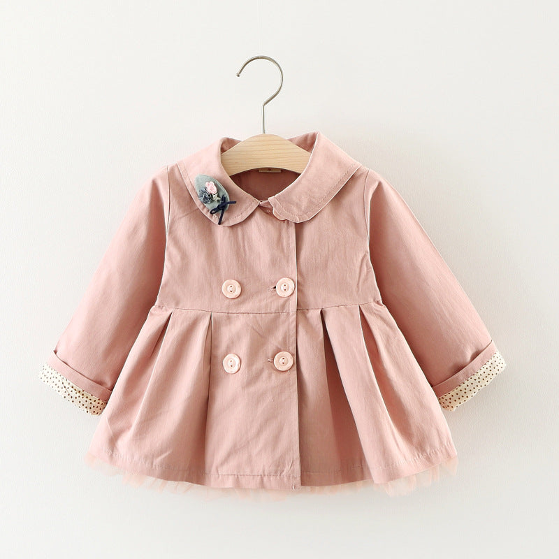 The Cozy Kids' Trench Coat with Double-Sided Buttons and a Cute Cat Flip on the Back