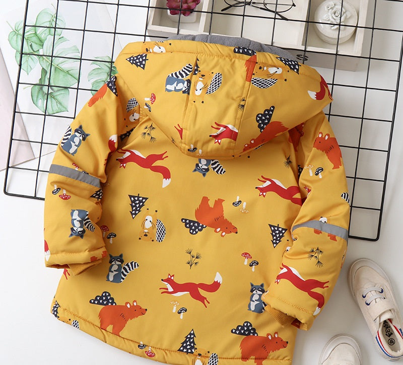 Forest Friends: Fox and Bear Print Hooded Coat Jacket for Kids