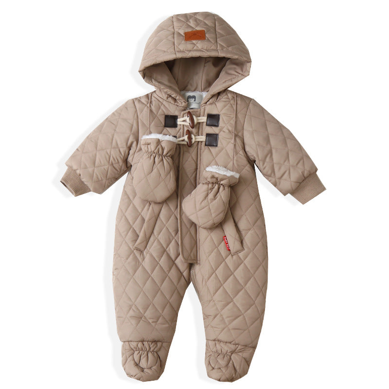 Cozy Elegance for Your Little One: The Stylish Baby Romper Set with Matching Mittens