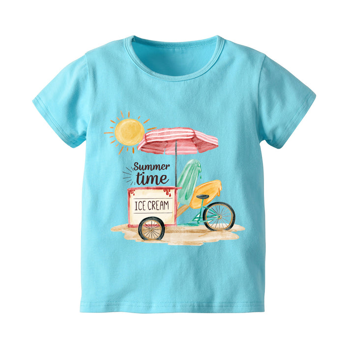 Cool Off in Style with Our Summer Time Ice Cream Print Half Sleeves Tee for Kids!