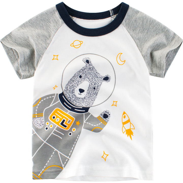 Explore the Cosmos in Style with Our Funky Astronaut Teddy Print Tee for Kids!