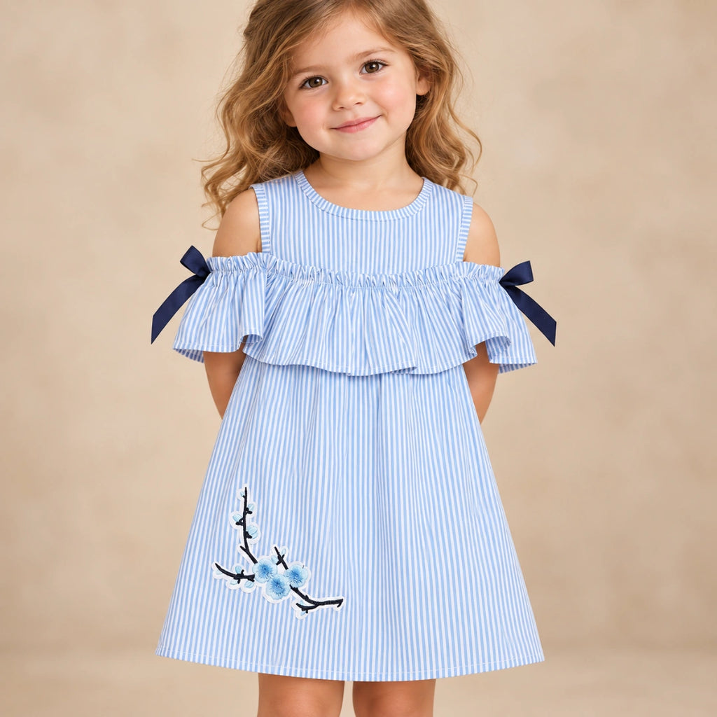 Blue Stripe Cold Shoulder Dress