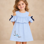 Blue Stripe Cold Shoulder Dress