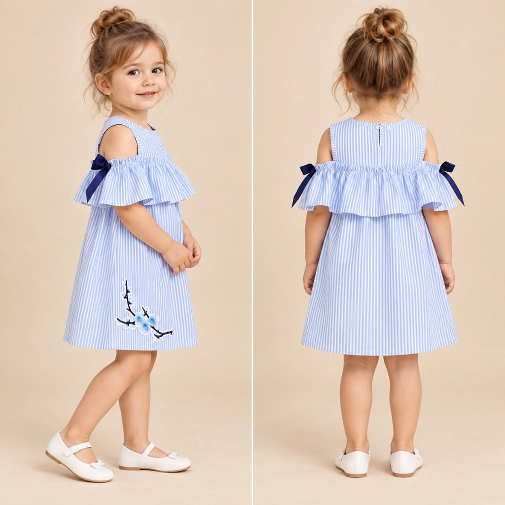 Blue Stripe Cold Shoulder Dress