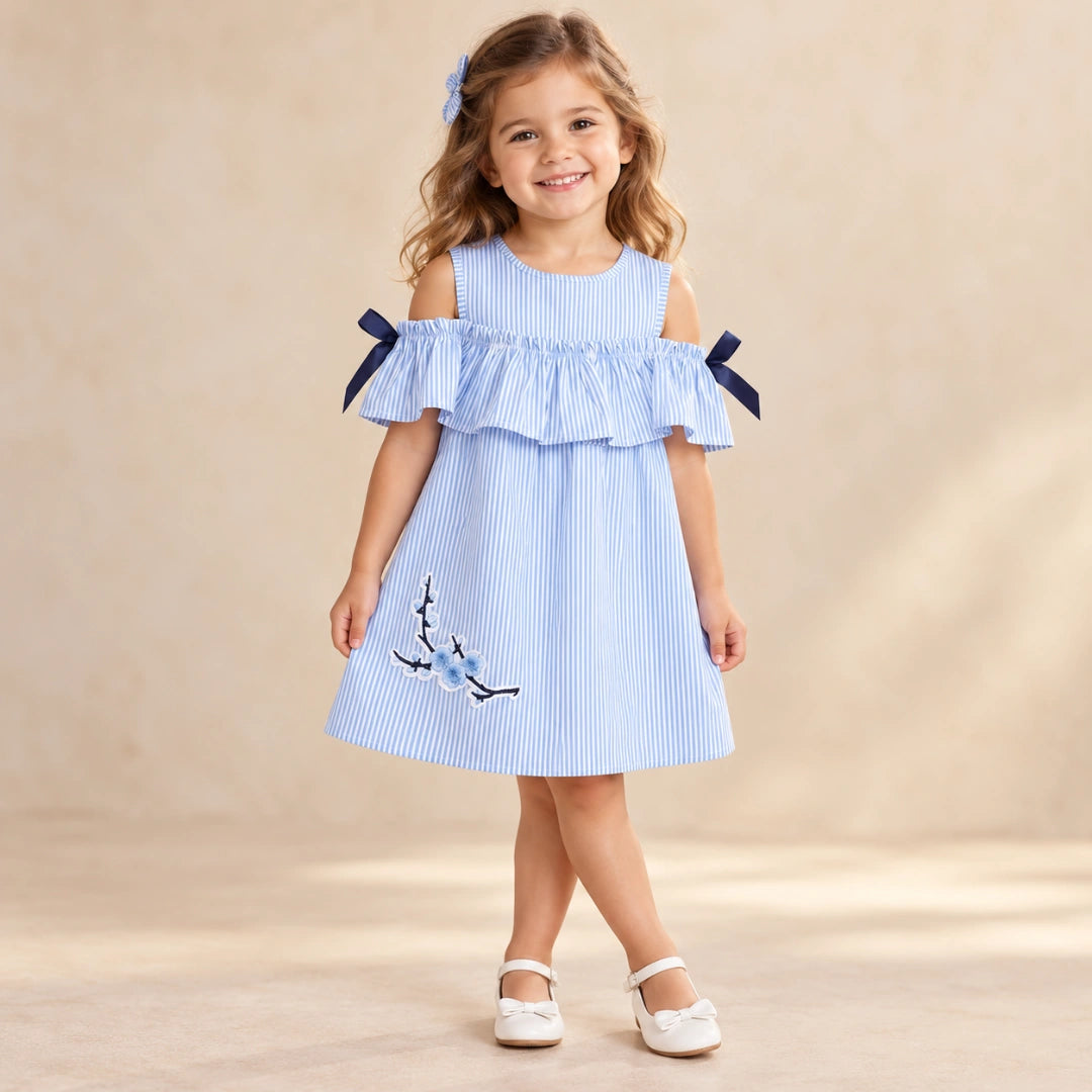 Blue Stripe Cold Shoulder Dress