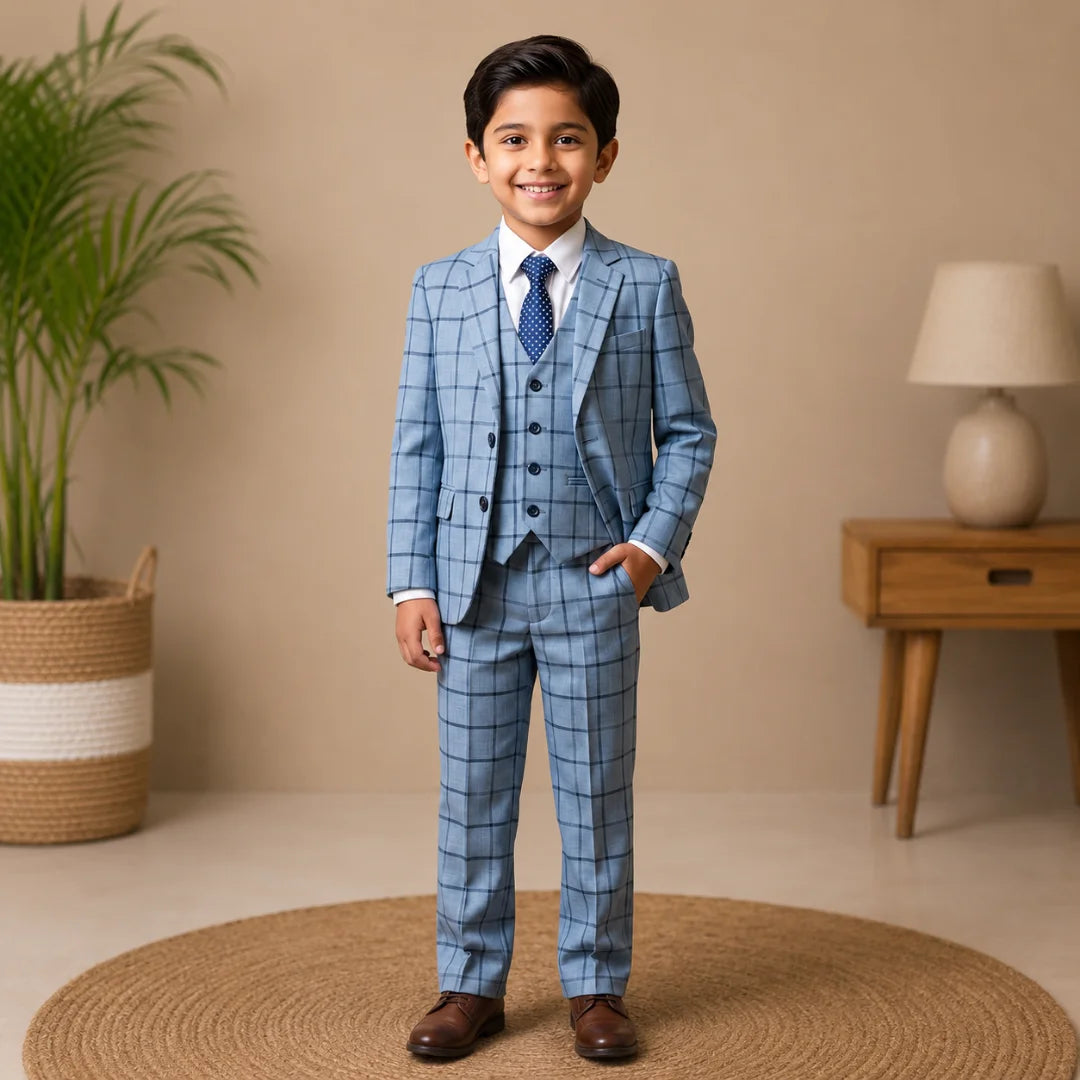 Blue Check Suit Set
