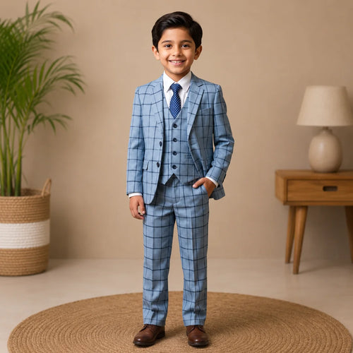 Blue Check Suit Set