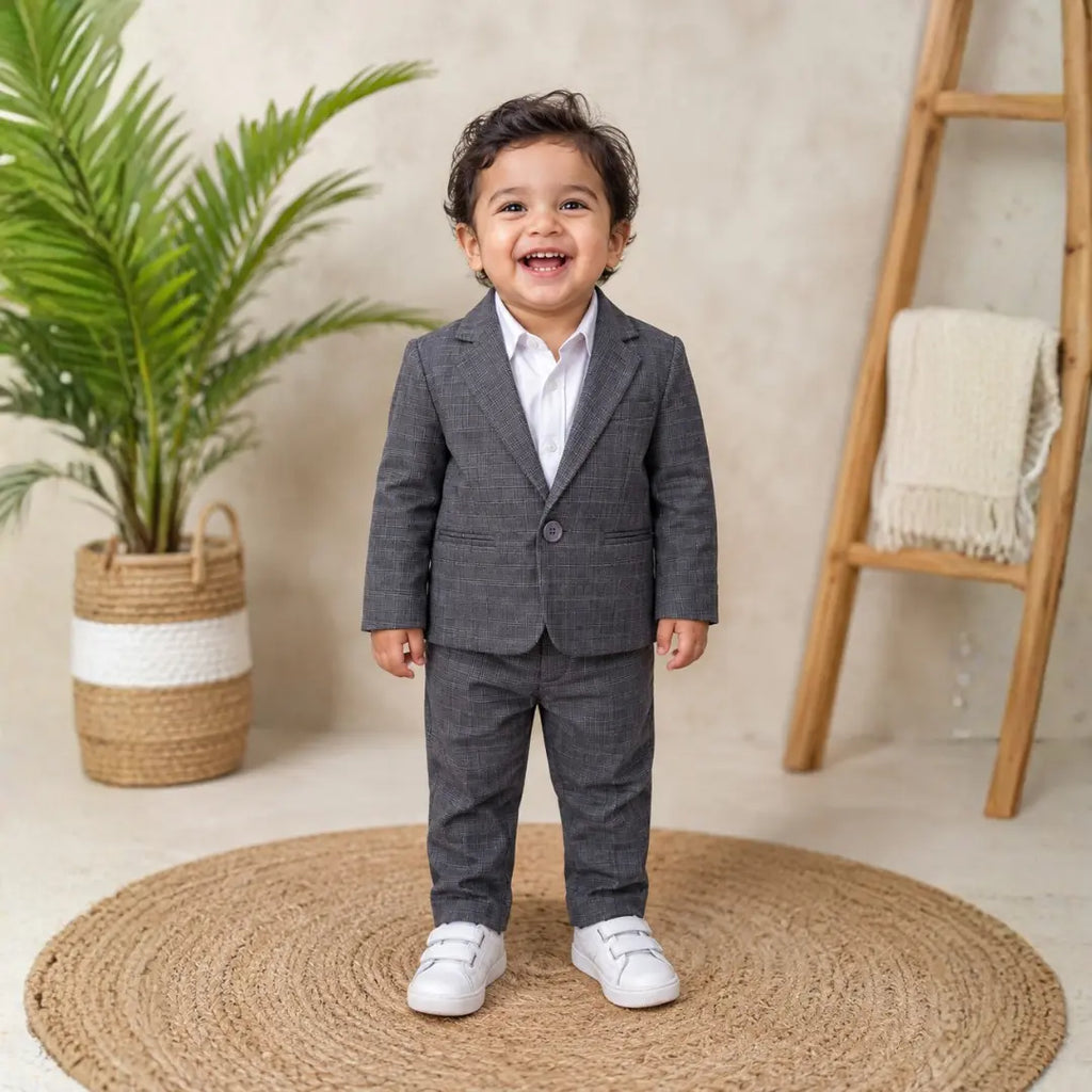 Dark Grey Check Blazer – Smart & Stylish Fit