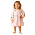 Peach Strip Embroidery Dress