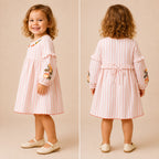 Peach Strip Embroidery Dress