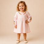 Peach Stripe Embroidery Dress