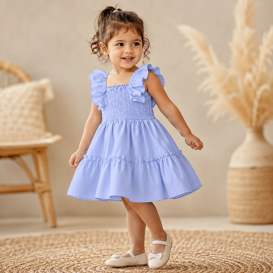 Plain Blue Polyester Dress