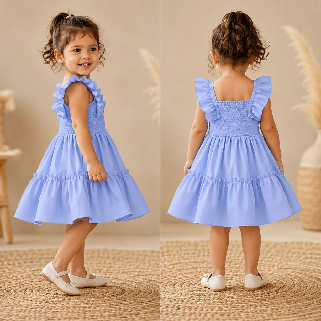 Plain Blue Polyester Dress