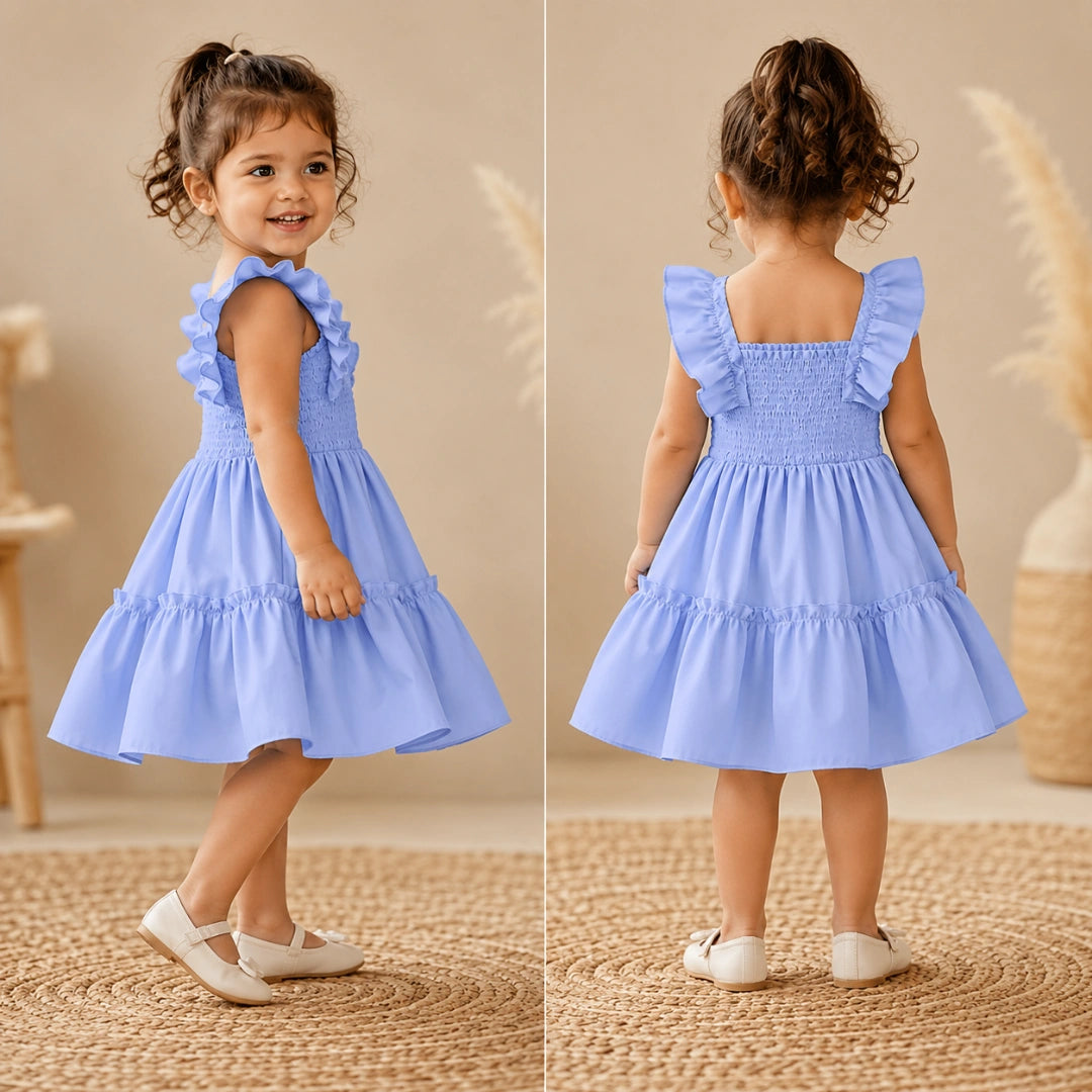 Plain Blue Polyester Dress