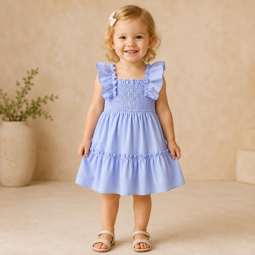 Plain Blue Polyester Dress