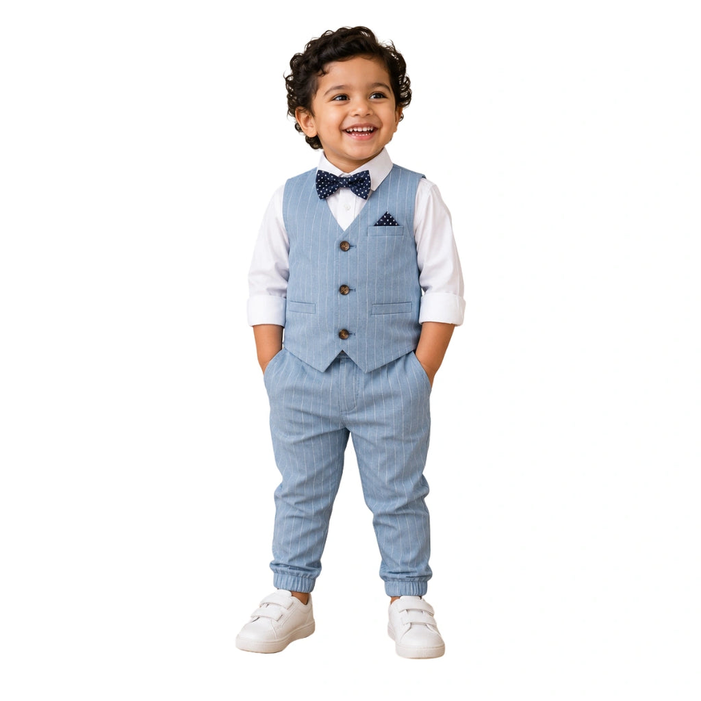 Sky Blue Pinstripe Formal Vest Set